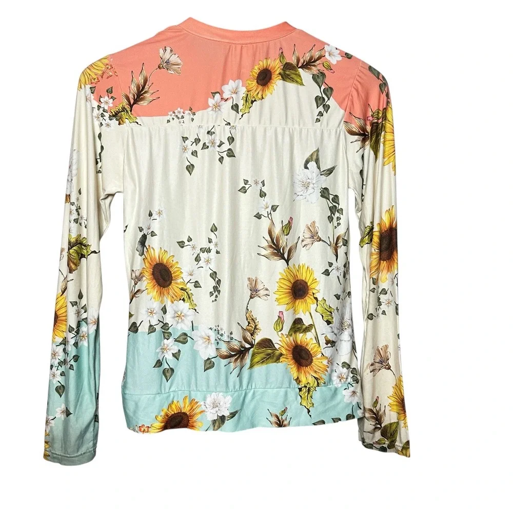 Agua Bendita Girls Sunflower Floral Rash Guard Swim Top Long Sleeve Coral 12‎